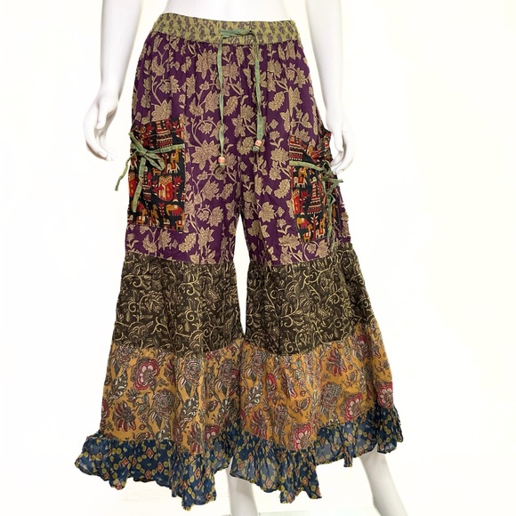 Hippie Forever Handmade Tiered Patchwork Capris Womens SZ OS Dreamy Forest Fairy - Picture 1 of 11